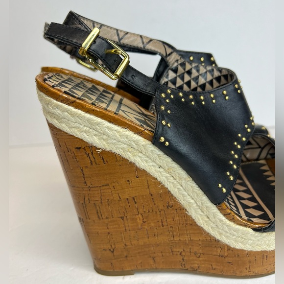 Jessica Simpson Geno Cork Platform Wedge Leather Studded Buckle Sandals Size 8M - Picture 5 of 9